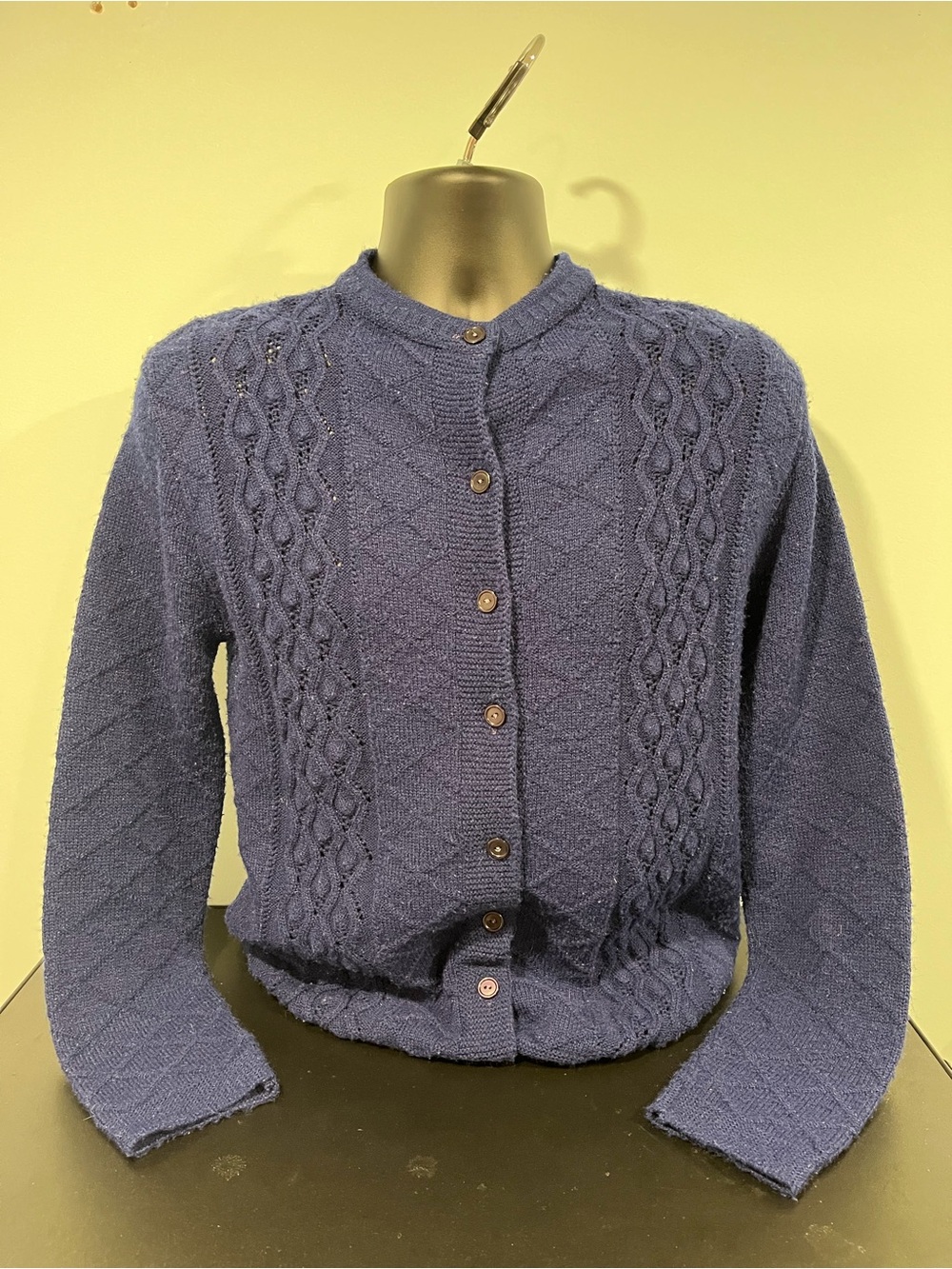Classic Navy Cable-Knit Button Cardigan Sweater